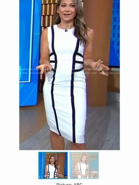 Michael Kors Collection White Midi Sheath Dress with Black Piping